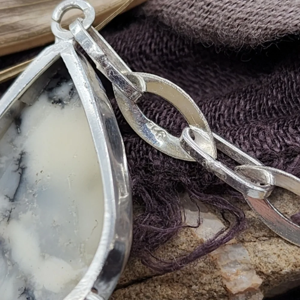Genuine Stone DOLOMITE Crystals SILVER 925 Heavy Chain Necklace Unique Jewelry